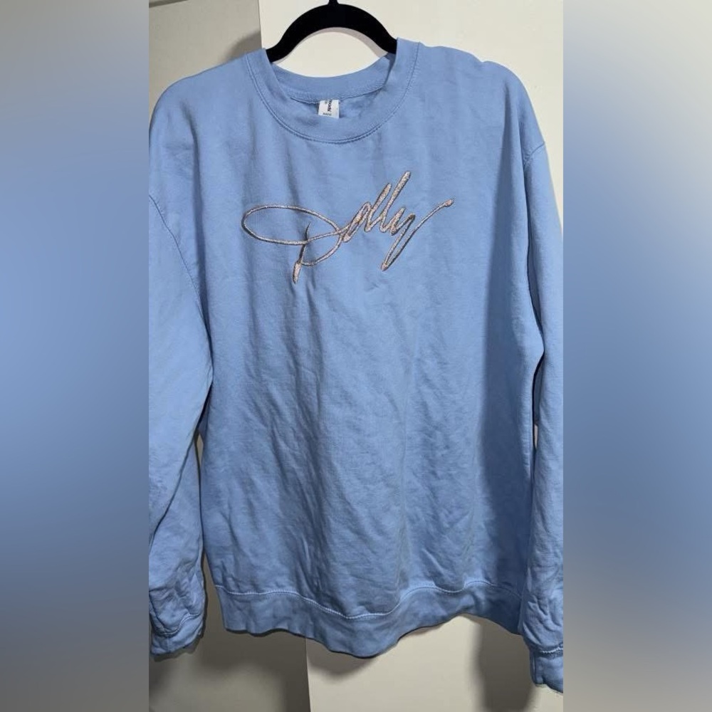 Dollywood Dolly Parton blue Crewneck Sweatshirt with Embroidered Logo